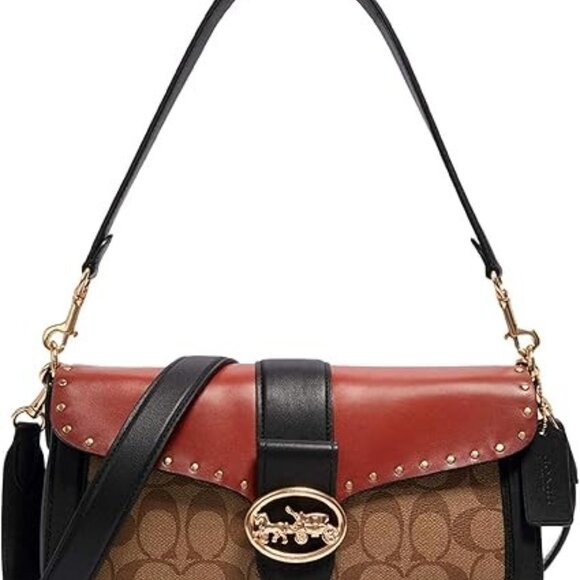 Coach Georgie  Bag In Colorblock Signature Canvas and Leather With Rivets NWT - Picture 10 of 11